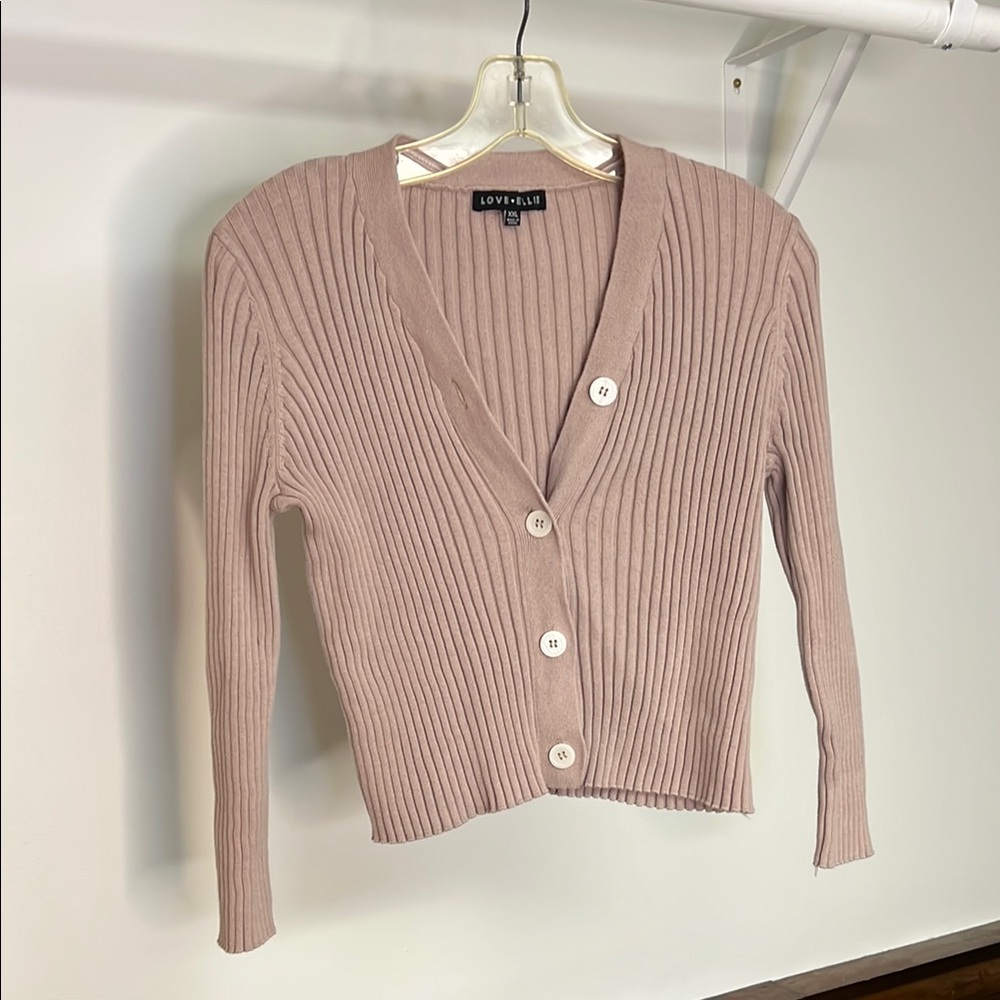 Love Ellie Tan Ribbed Cardigan Sweater- XXL Girl
